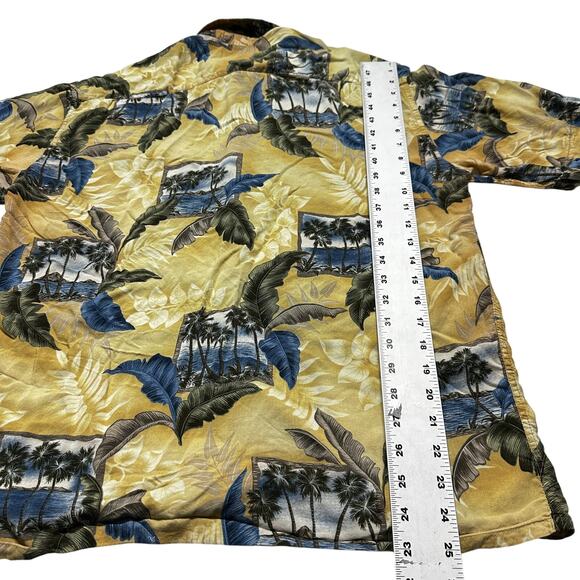 Campia Moda Shirt Mens Size L Yellow Blue Green Short Sleeve Hawaiian 100% Rayon - Picture 4 of 7